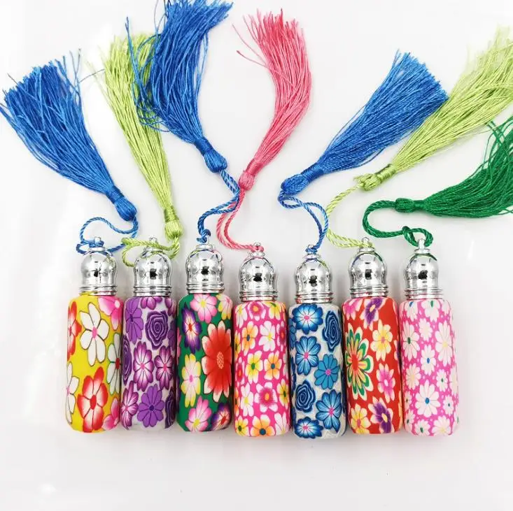 Colorful 6ml  Polymer Clay Empty Glass Roller Vials Refillable Thick Glass Essential Oil Bottle