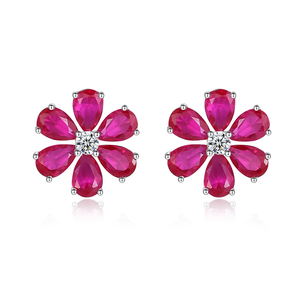 Wholesale Pink Flower Earrings Powder Gem Shining High-Carbon Diamond S925 Sterling Silver Earrings for Women Jewelry