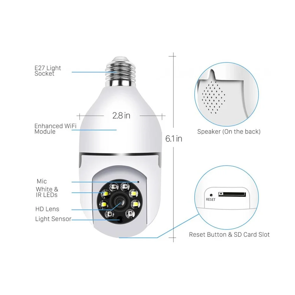 Loosafe 17SEE APP 2MP Surveillance Security Cameras 360 Degree Panoramic CCTV Wireless Camera Auto Tracking Bulb PTZ Camera