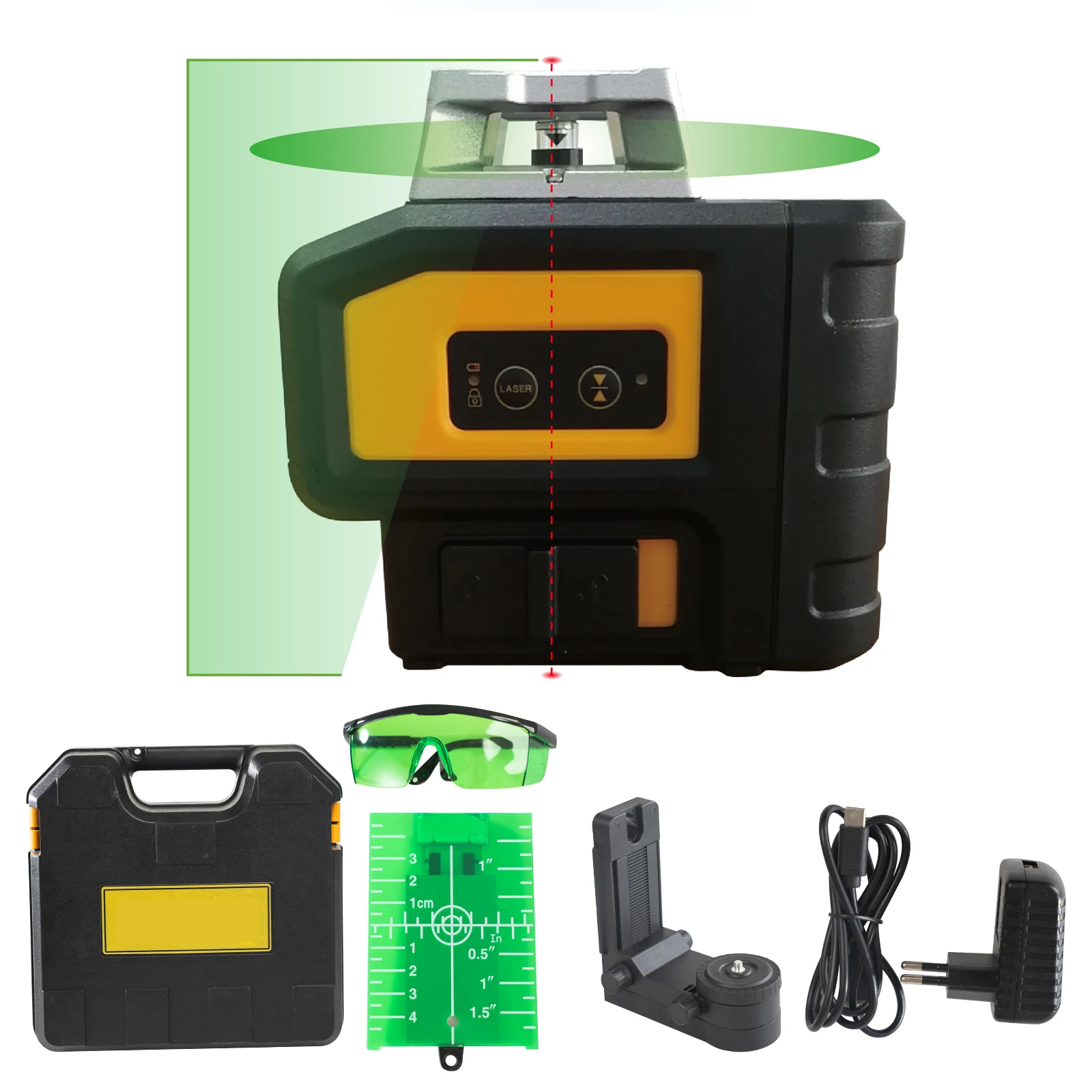 Professional Green Beam Cross Line Laser Level with 2 Plumb Dots Self-Leveling Surveying Tools