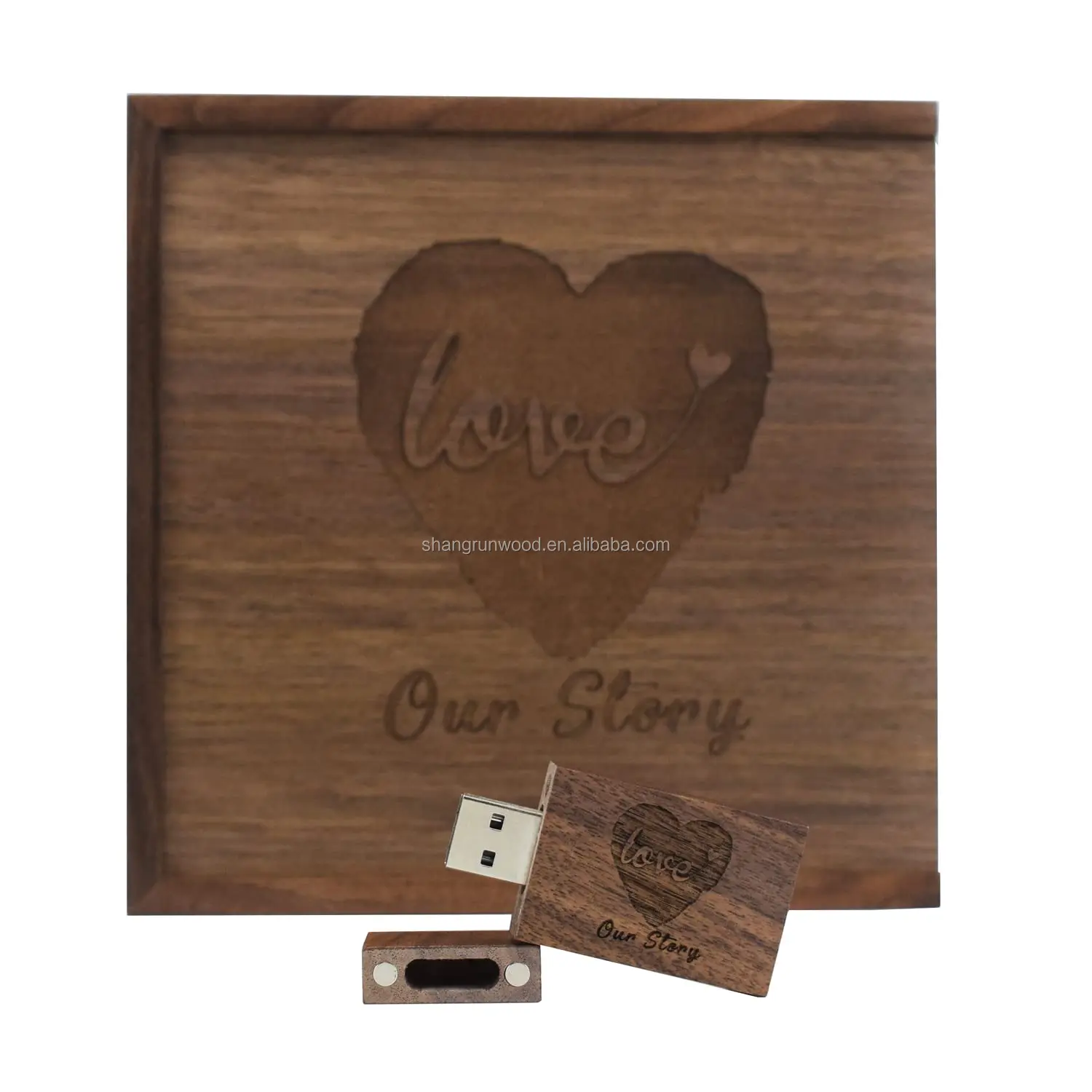 Laser Engraved Wooden Keepsake Card Box Sublimation Photoalbum Wooden Photo Box With Usb For Wedding