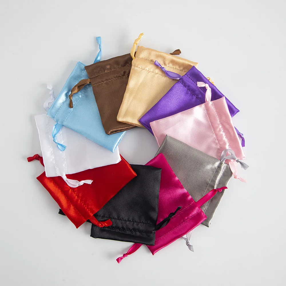 12x16cm Custom Logo Satin Fabric Jewelry Case Silky Storage Pouch for Bracelet Earrings Necklace Ring Gift