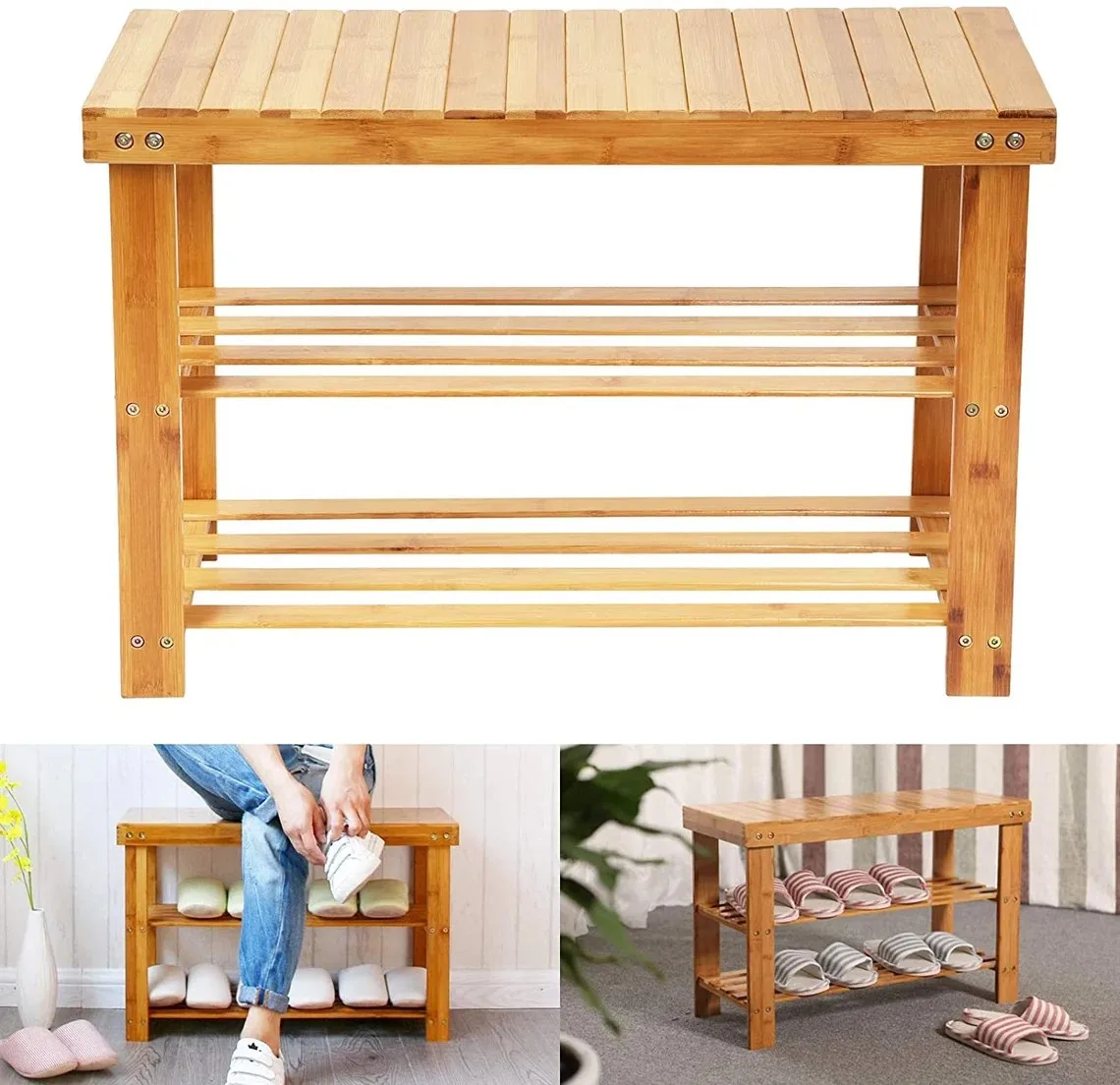 bamboo craft Shoe Rack Bench  Holds and Sitting Stand Bamboo Shoe Footwear Rack Organiser Wooden Storage Shelves Stand Shelf