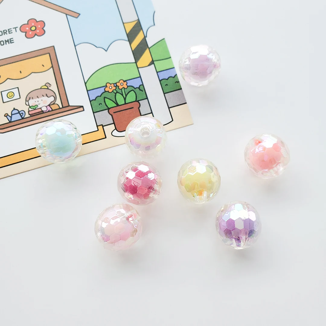 Clear Glitter Round Beads Transparent Korean 7 Color 16 mm Straight Hole Loose Beads DIY Jewelry Earrings For Jewelry Making