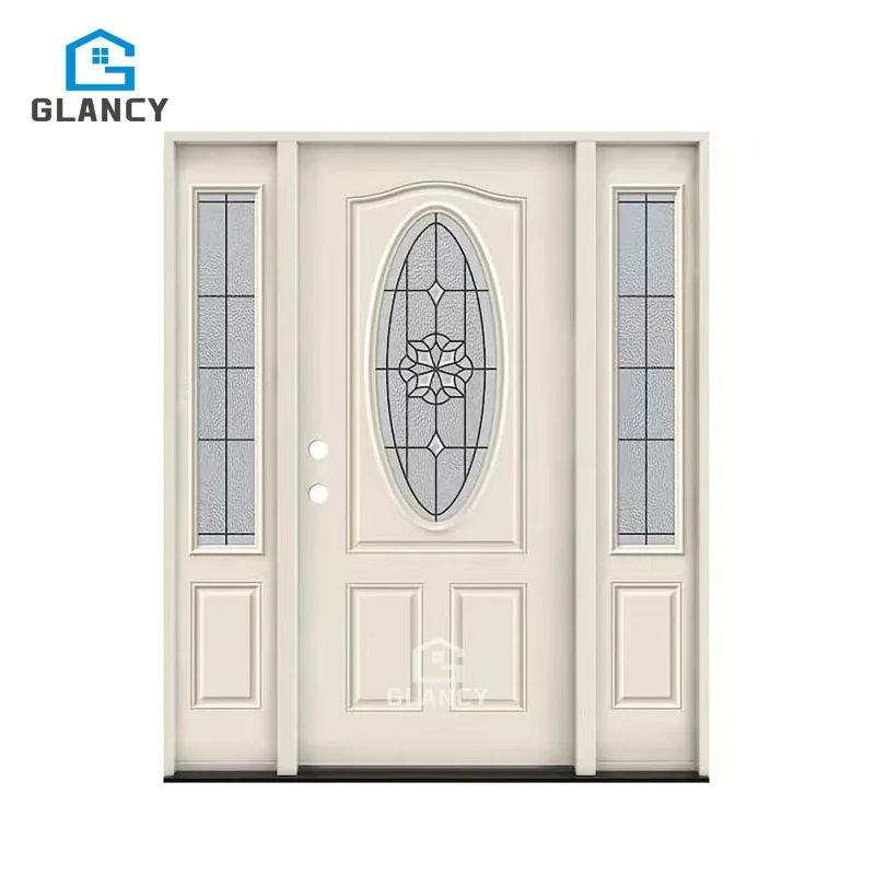 The White American Stained Glass  Solid Wood Door Is Used For The Main Door Of The Villa