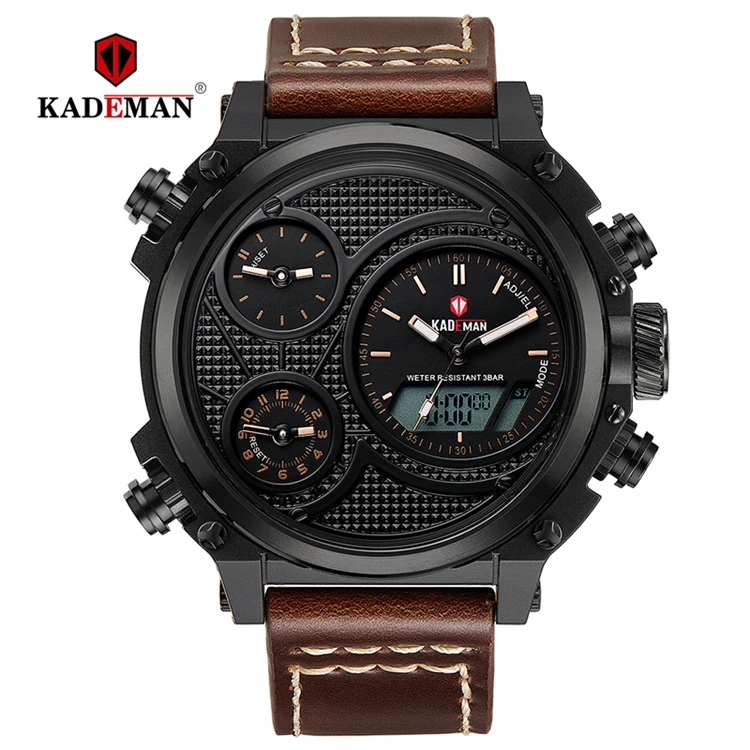Часы KADEMAN K156 мужские с двойным дисплеем брендовые светящиеся модные светодиодные цифровые водонепроницаемые