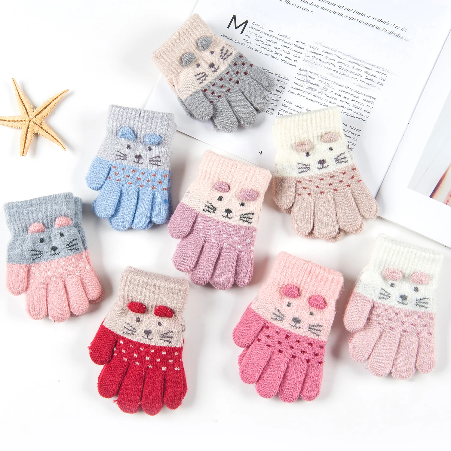 wholesale factory oem Children Warm Knit winter gloves Pupils Cool Warm animal cat baby winter kids gloves
