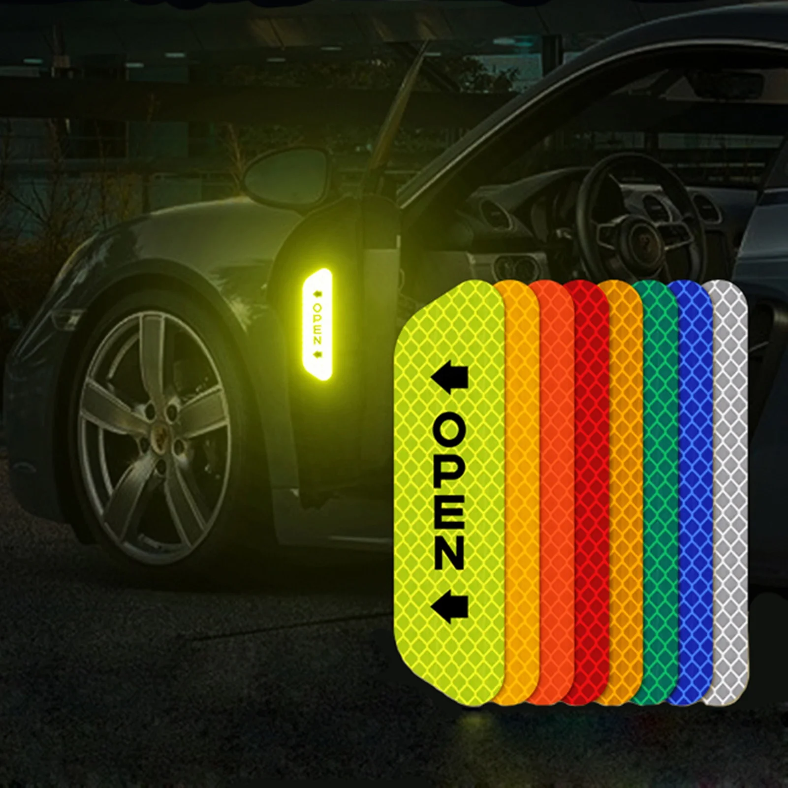 4pcs Reflective Car Door Sticker Safety Opening Warning Reflector Tape Decal Car Accessories Exterior Interior Reflector Sti