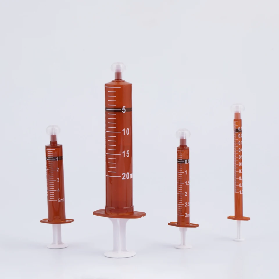 Medical 1ml 3ml 5ml 10ml 20ml O ring Plunger Amber Oral Dose Syringe