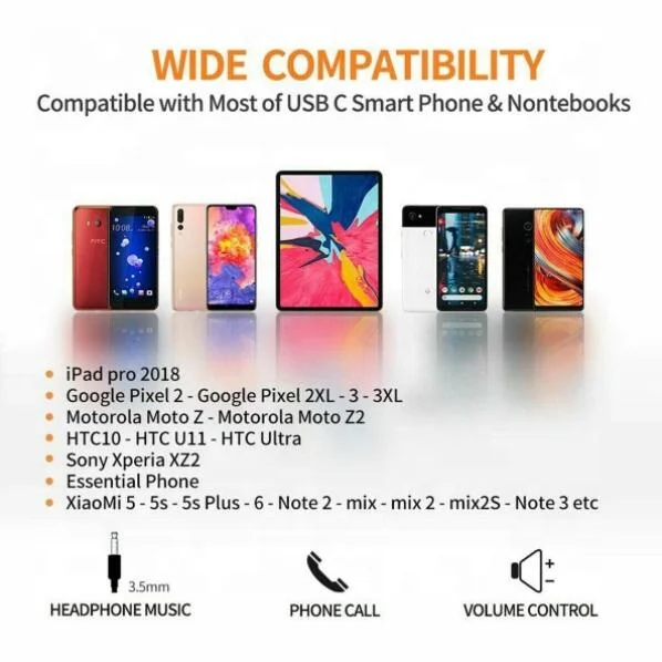 USB-C Type C Adapter Port to 3.5MM Aux Audio Jack USB  Cable