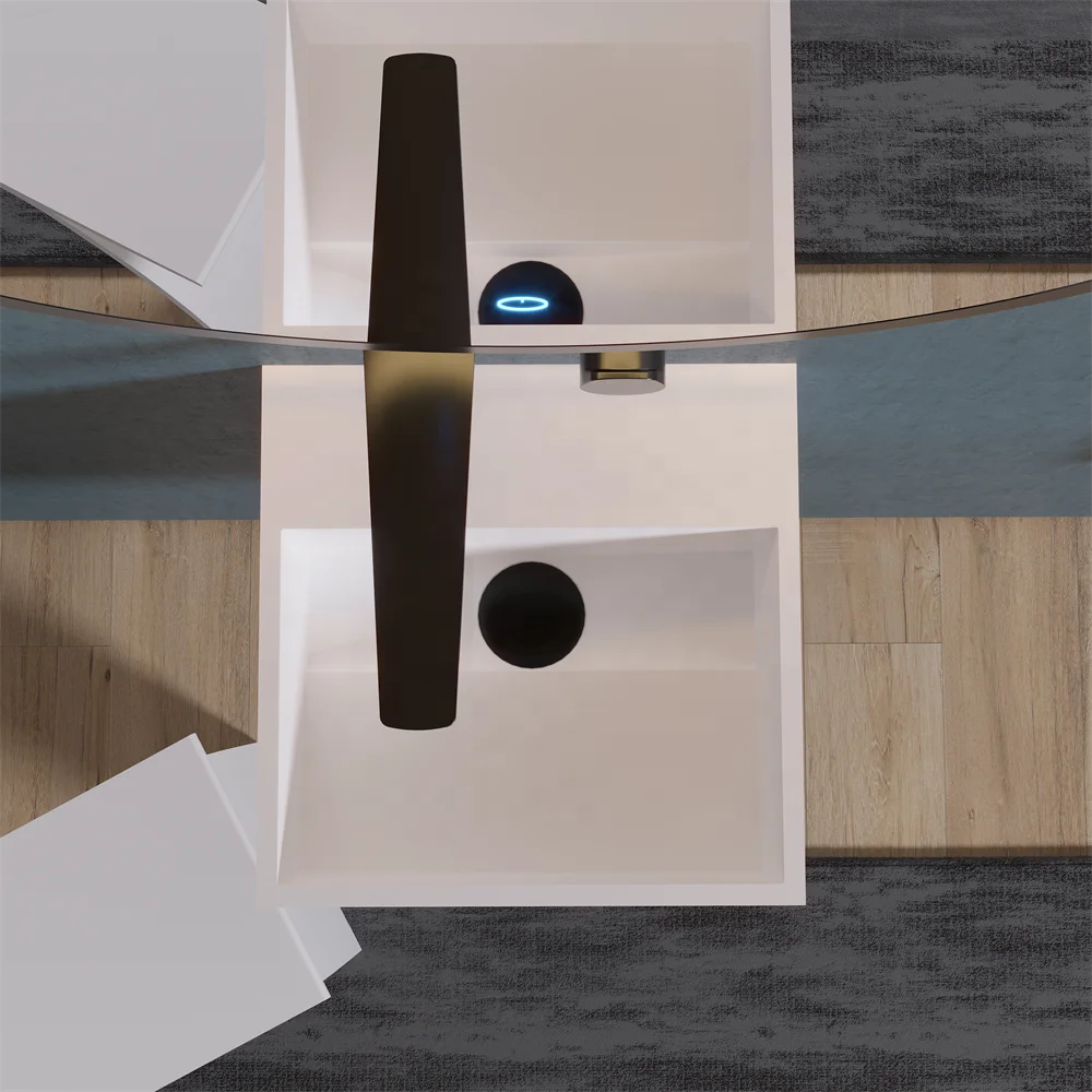 Small Rectangular Stone Resin Wall-Hung Sink Polished Hand Wash Basin with Towel Holes Wall Mounted Bathroom Accessory Drainer