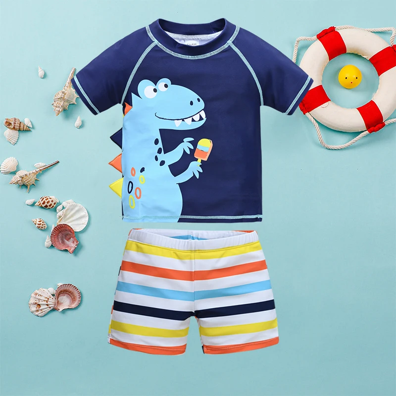 Summer New Arrival 2 PCS Kid Boys Rash Guard Child Swimwear Truck Beach Short Baby Swimsuit Private Label Board Short Set
