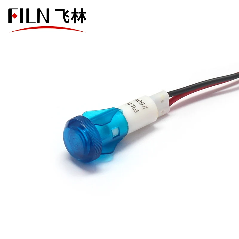  FILN 10mm Signal Lamp light with wire neon bulb 12v 24v pilot 220v industrial indicator red