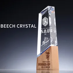 custom logo  K9 Crystal  Metal Material  souvenir  Conference trophy Solid wood crystal trophy crystal trophy