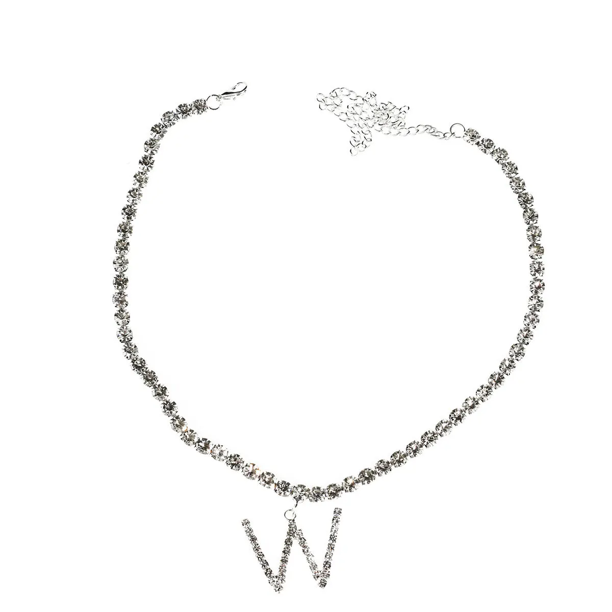 New Trendy Bling 26 Letters Tennis Chain Necklace Sparkling Rhinestone Crystal A-Z Initial Letter Necklace