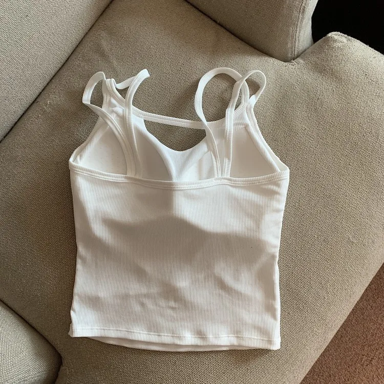 Car sewn sexy pure wind backless halter female with chest pad solid color shoulder strap U-neck vest outside to wear a top