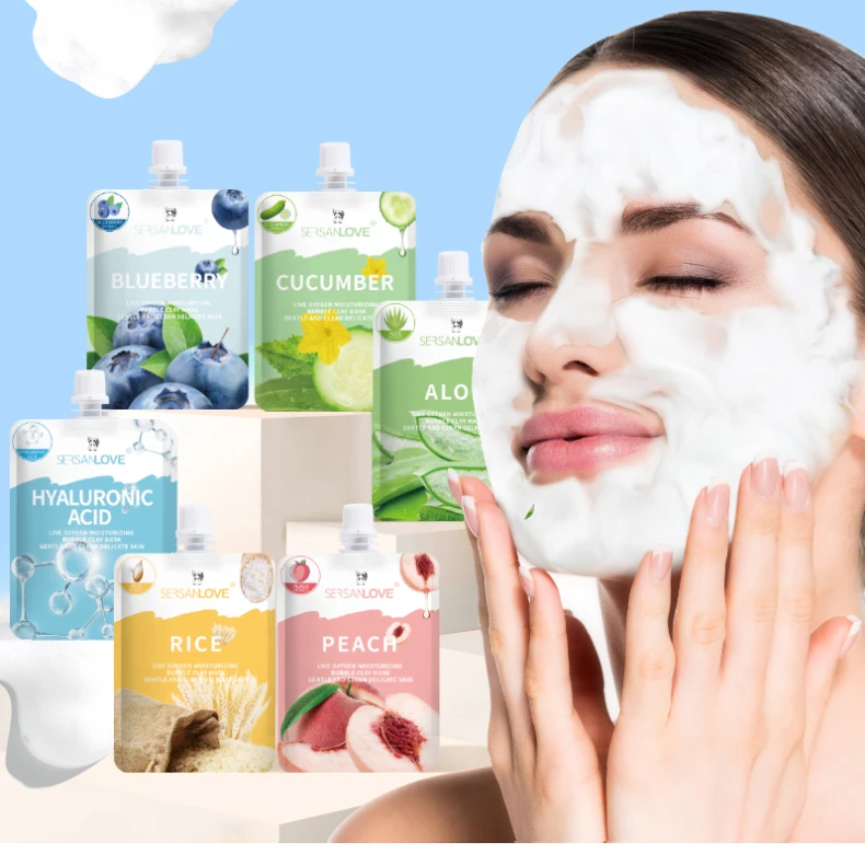 SERSANLOVE Private Label Rice Live Oxygen Bubble Mask Oil Control Moisturizing Exfoliator Whiten Facial Bubble Clay Gel Masks