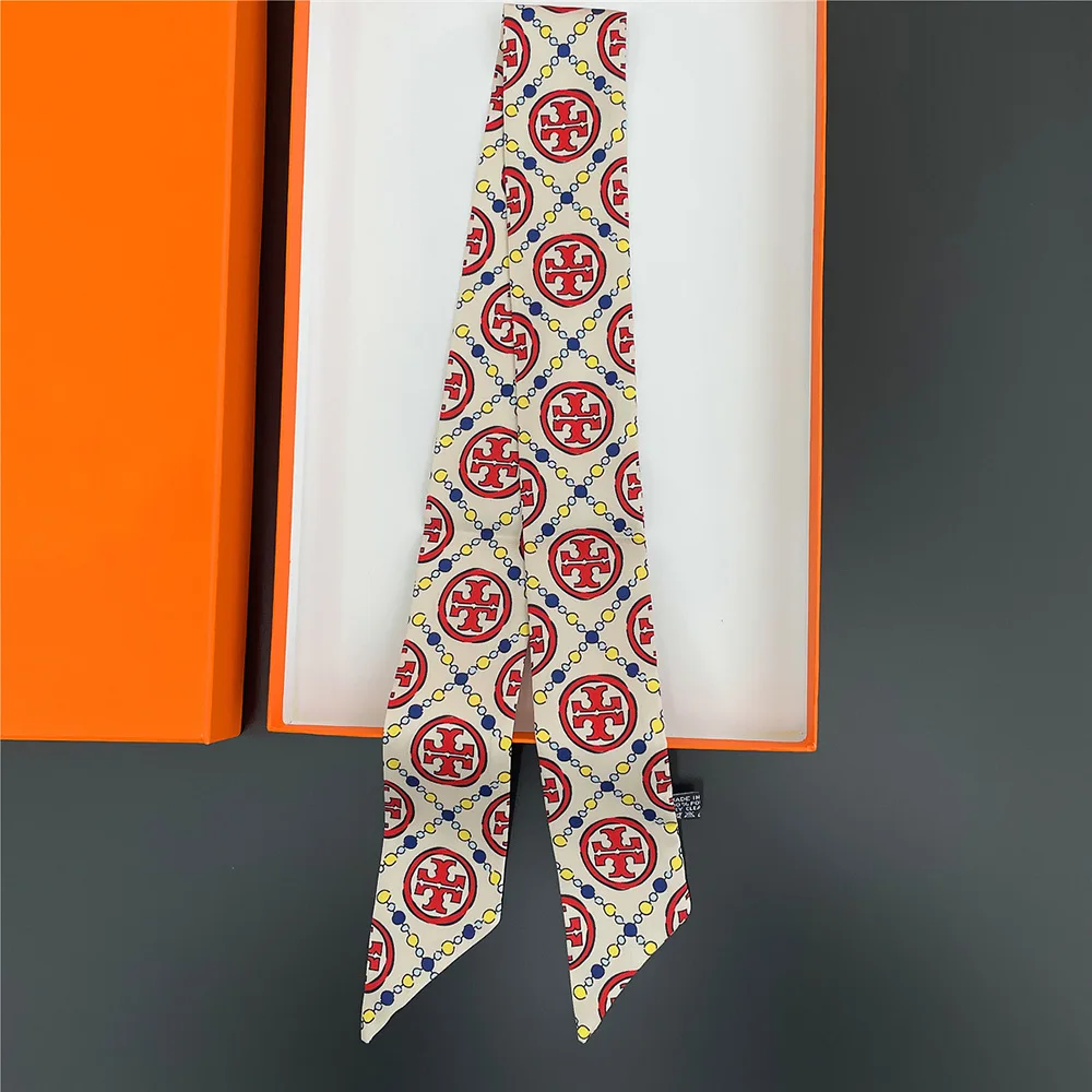 Factory OEM ODM 100% Silk Scarves for Women Luxury Skinny Scarf Digital Printed Silk Head Scarf Elegant Handle Bag Ribbons