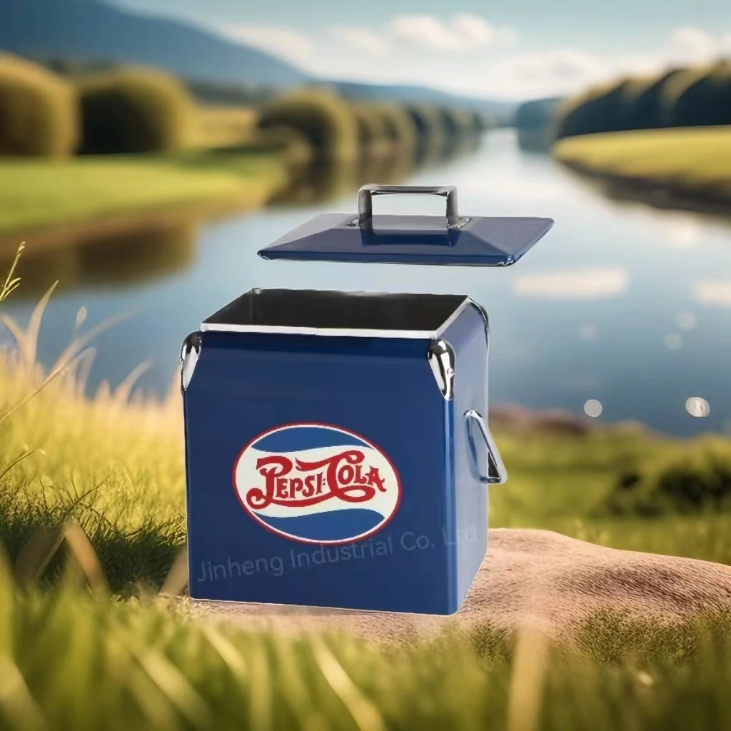 13 Liter Retro Metal Cola Cooler Box  Portable Multi-functional Cold/Warm Dual-Purpose Food/Beverage Ice Chest Cooler Box