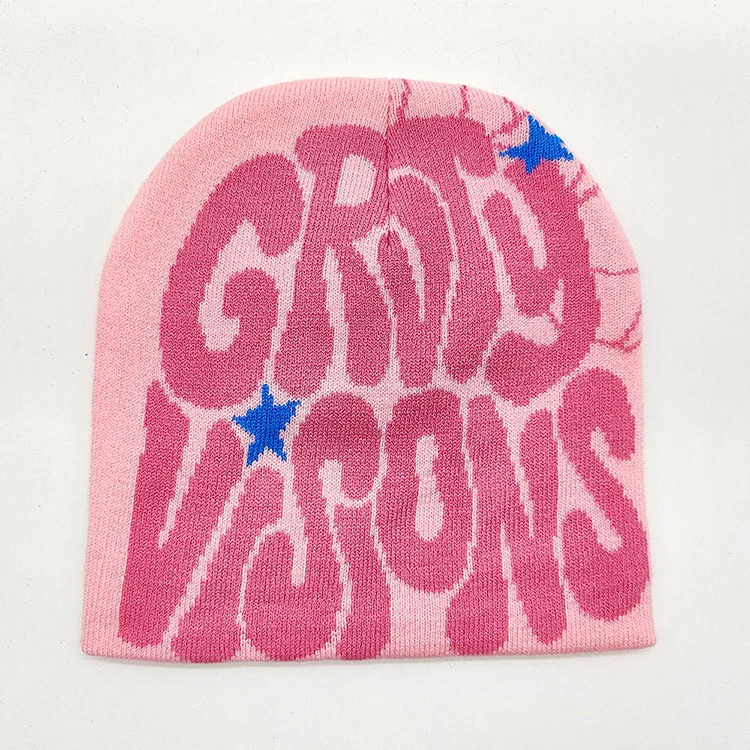 Custom logo manufacturers winter skull cap 85%acrylic 15%spandex jacquard knitted beanie hat for women men