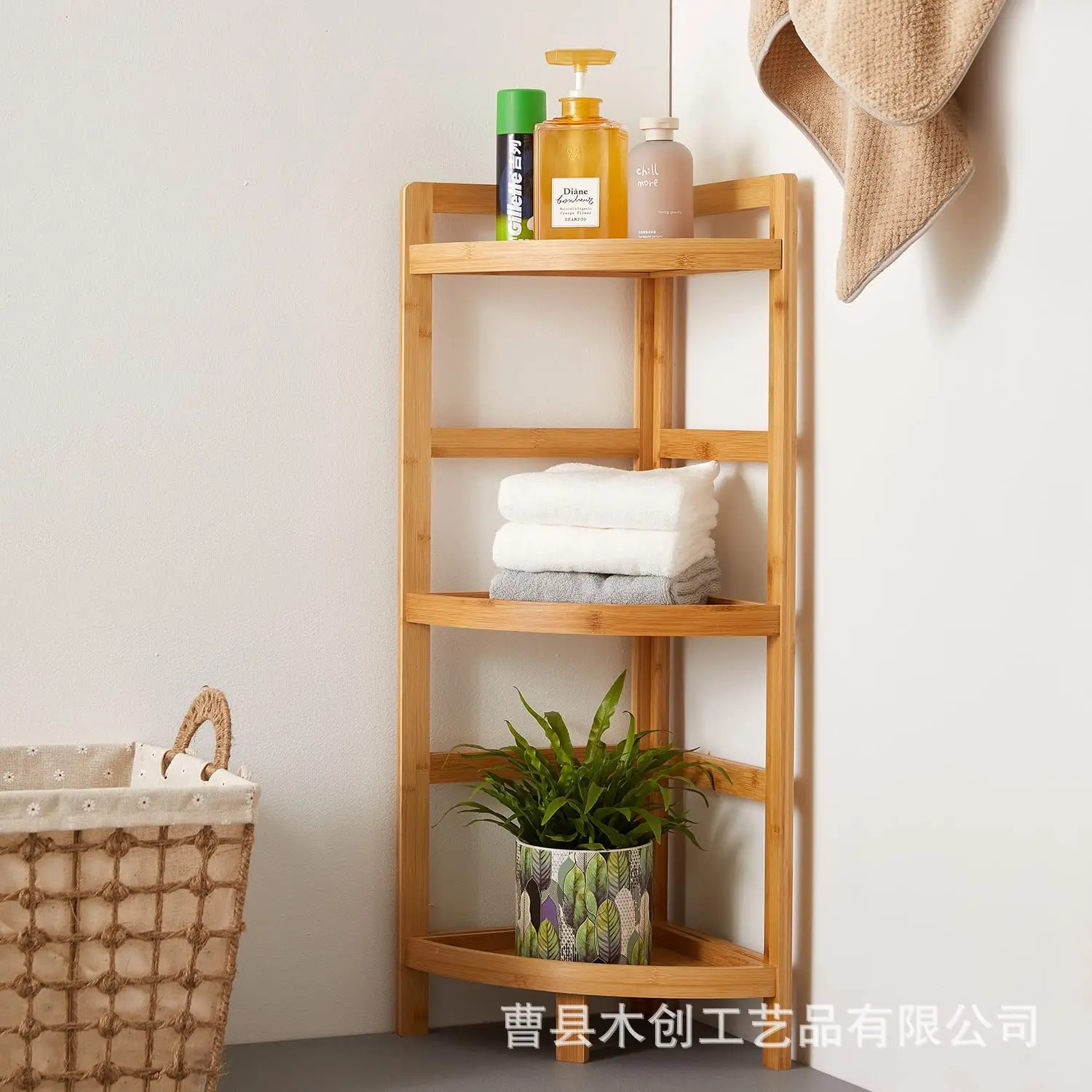 High Quality Wooden tripod floor-standing storage shelf Display Rack Shelf for study/bathroom