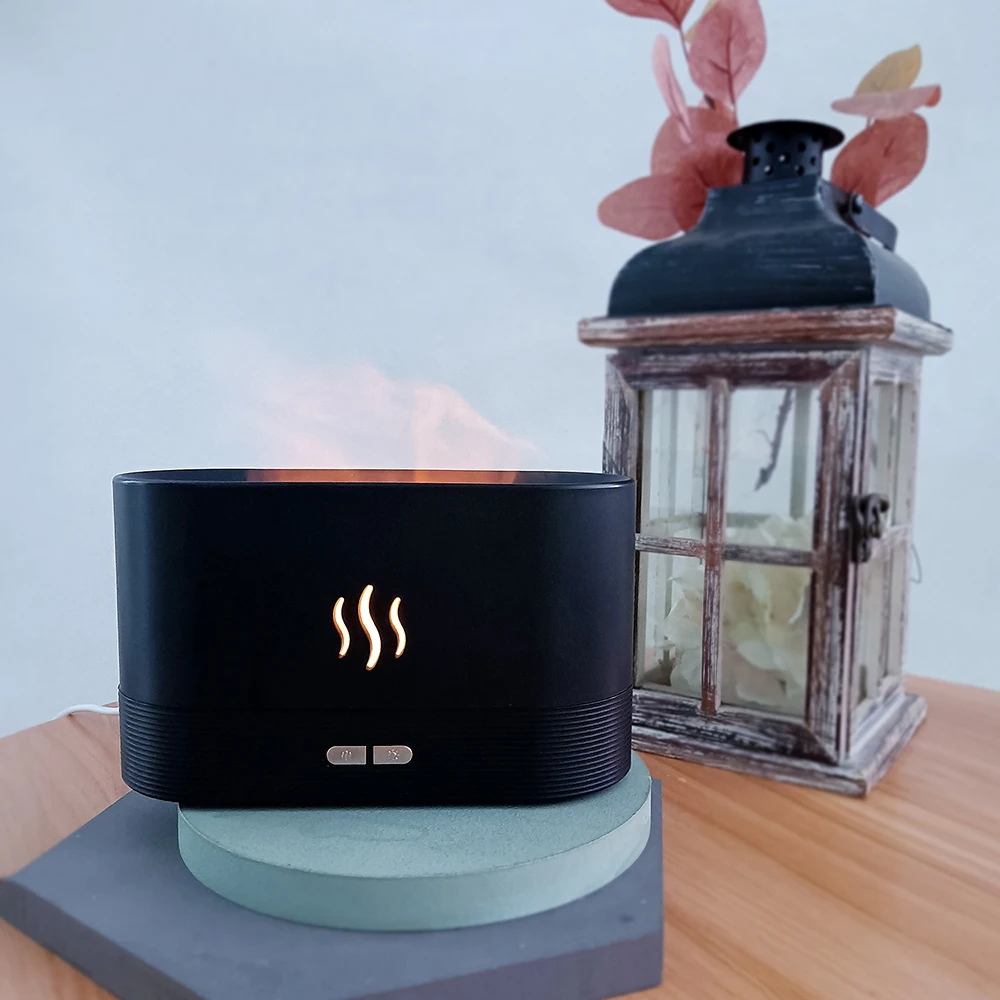 Hotest selling Flame diffuser 180ml flame humidifier with three lines pattern