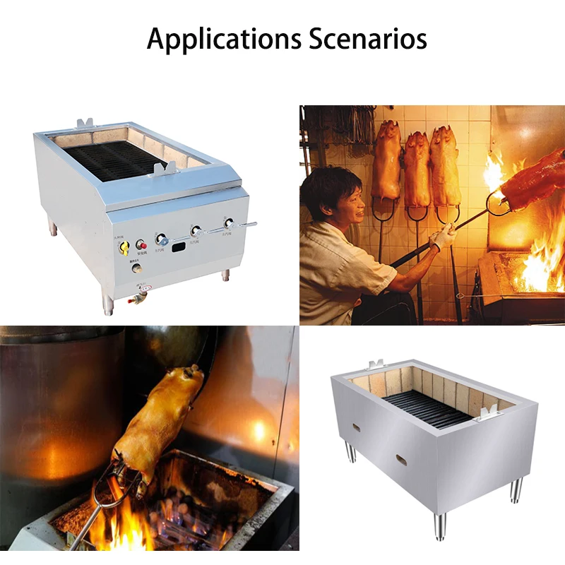 commercial traditional stainless steel horizontal charcoal manual roasting lamb oven pig roaster