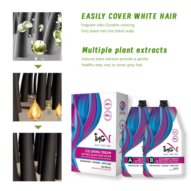 Factory Wholesale Natural Coloring Cream Ammonia Free Hair Color Black Hair Dye Shampoo For Salon