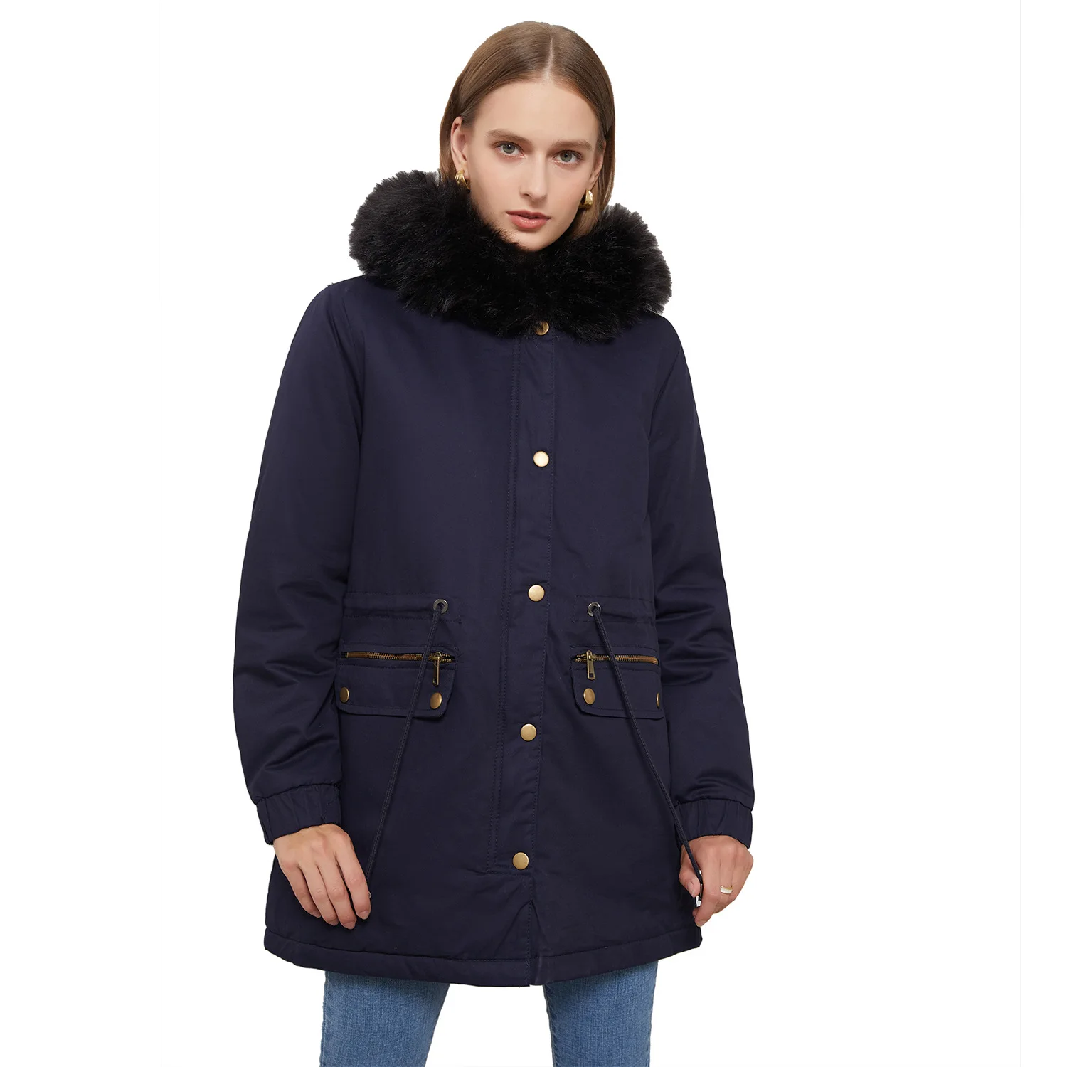 Womens Winter Clothing 2022 Fleece Thick Cotton Jackets & Coats Mid Length Parka Hooded Parker Jacket with Fur Trim
