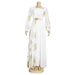 African Dresses For Women 2022 New Elegant Gold stamping Chiffon dress Wedding Party Evening Gown Dubai Turkey Kaftan Abayas