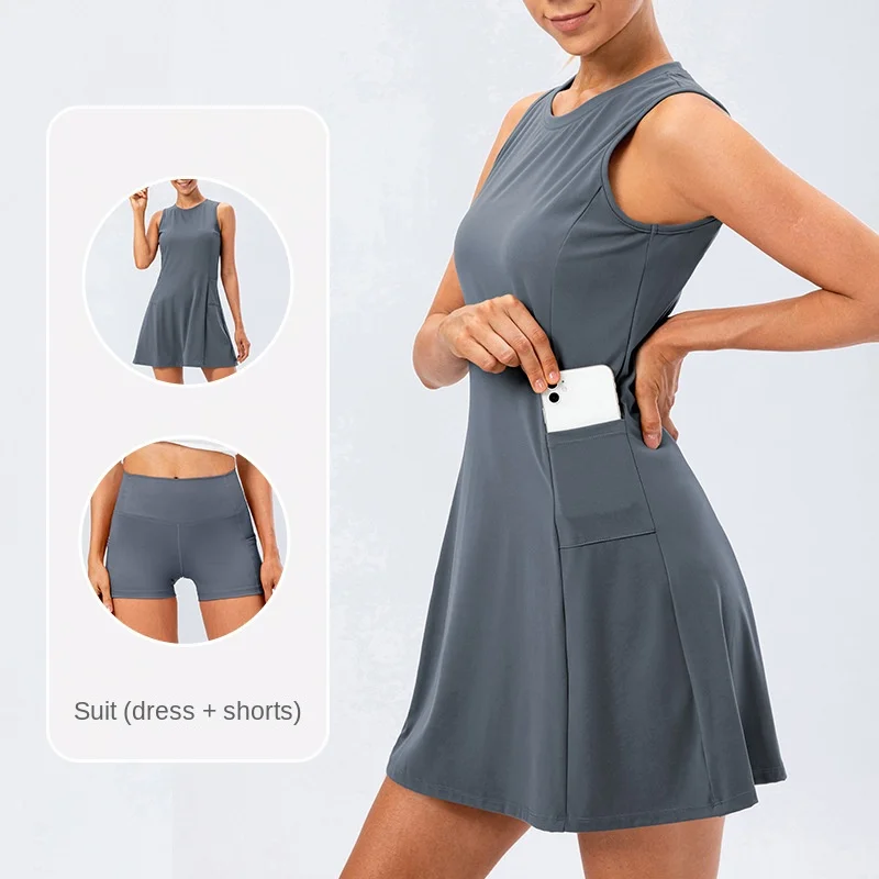 Adults solid color Sportswear women High Quality Tennis Uniform dress set with seperate shorts women tennis dress