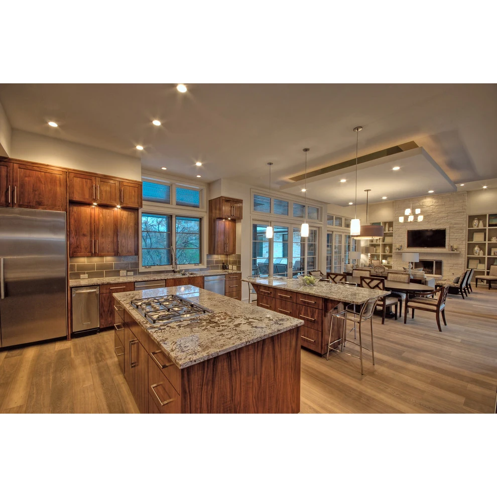 Hot selling classic design shaker blue custom island kitchen cabinets ready to assemble brass handles