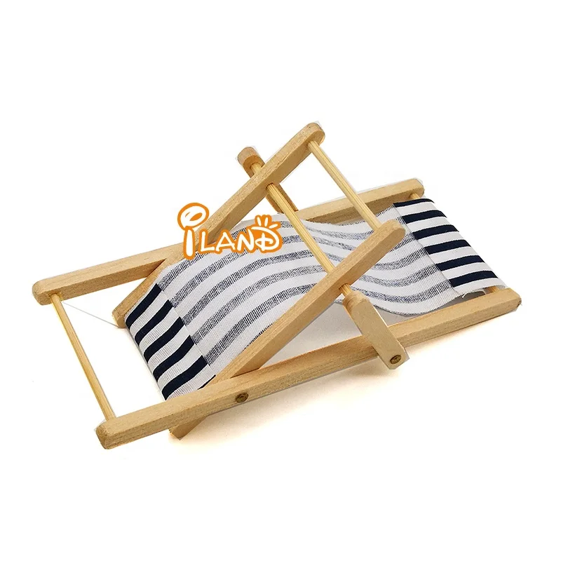 Iland Dollhouse Miniature  Beach Chair 1:12 Doll House Miniature Wooden Garden Lawn Furniture