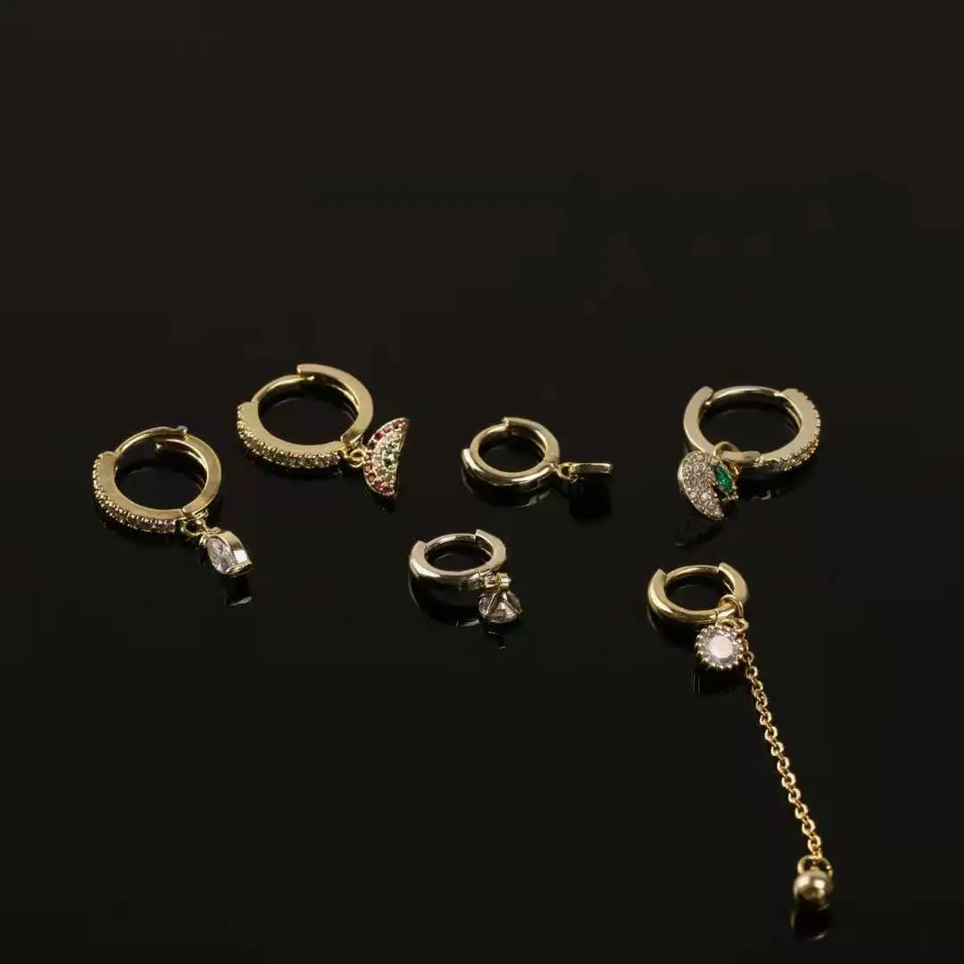 wholesale mixed designed zirconia jewelry 2021 earrings set stainless steel asymmetric earrings