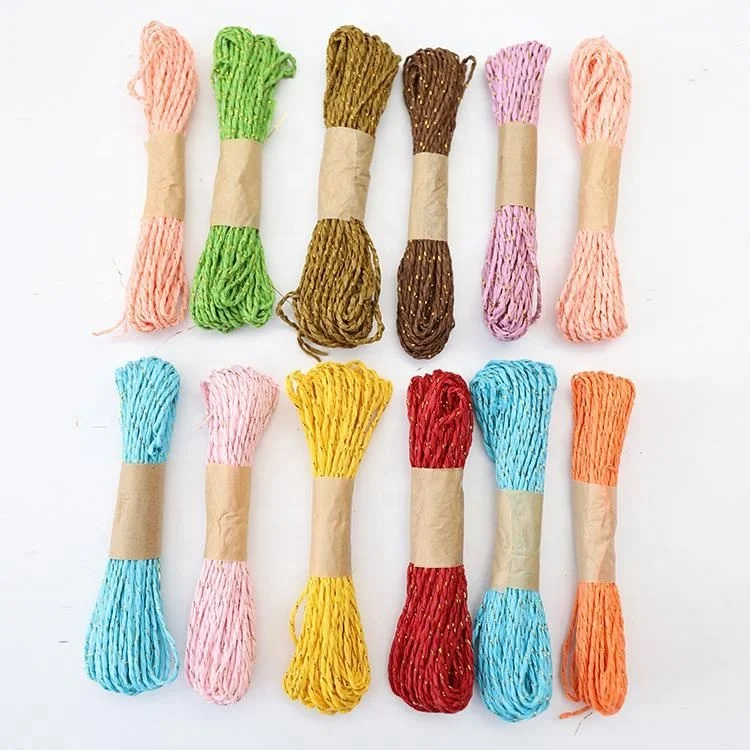 
12 Bundles 10M Colorful Raffia Stripes Paper String with Gold Wire DIY Craft Decorating Tool 