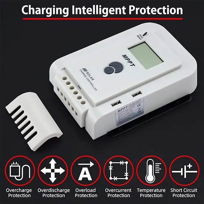 20A 60 AMPPT Solar Charge Controller ,12V/24V Solar Panel Regulator with 5V USB Output Multip Circuit Protection Work wholesale