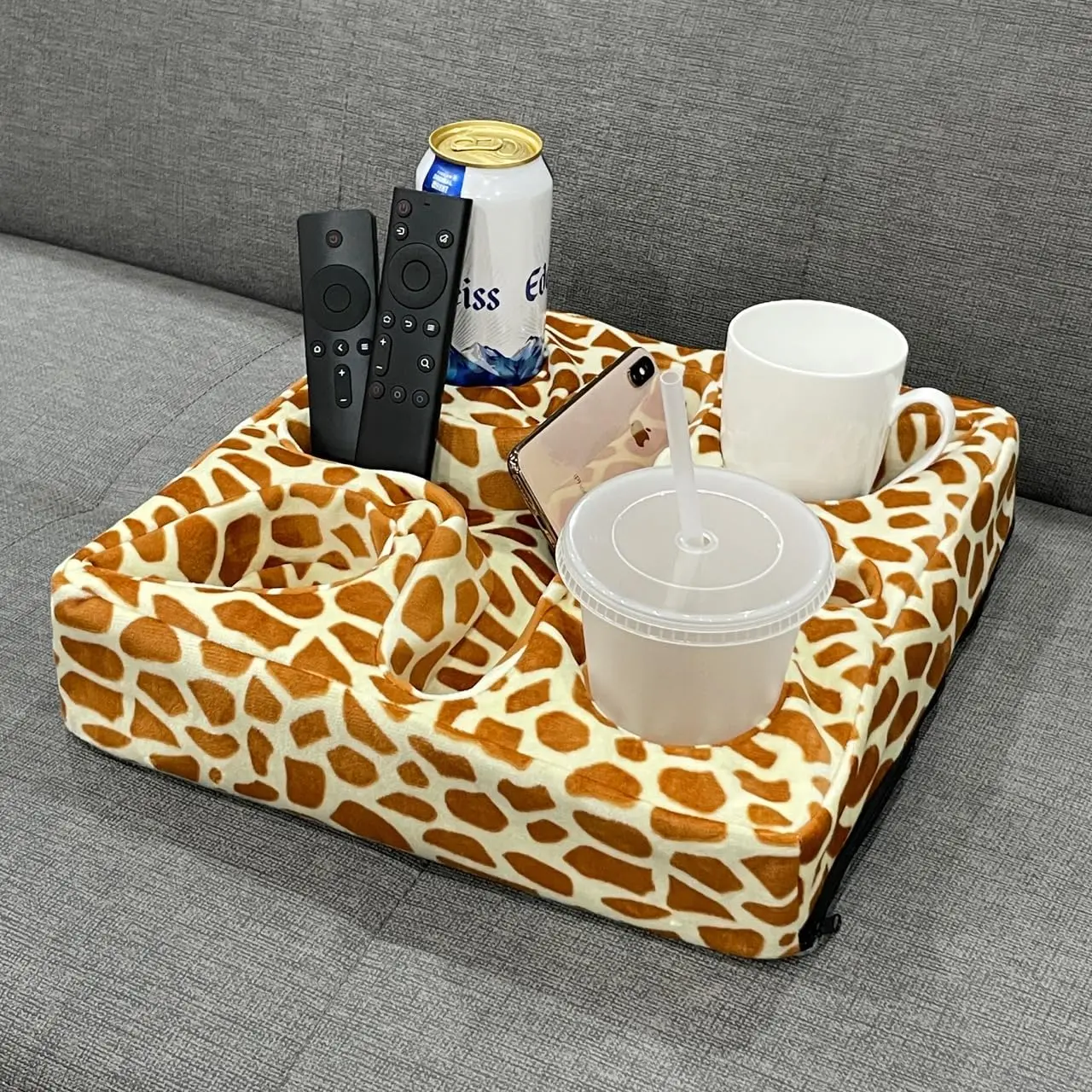 Sofa Organizer Caddy Bed Refreshment Tray for Drinks Couch Cup Holder Pillow
