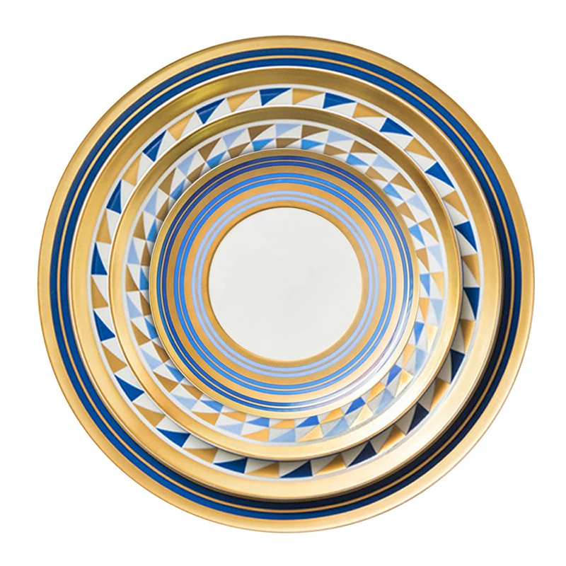 Custom made kaleidoscope bone porcelain plates glazed gold wedding dessert ceramic plate ceramic dinnerware set dinner plates