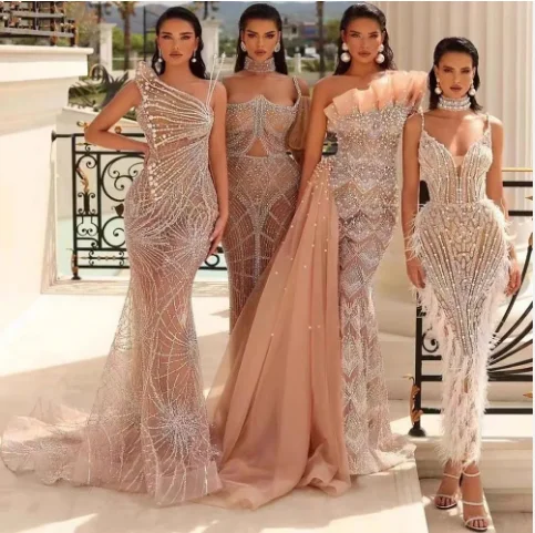 Luxury Evening Dress 2023 New Style Detachable Train Beaded Sequin Lace-up Slim Evening Dress High End Evening Gown