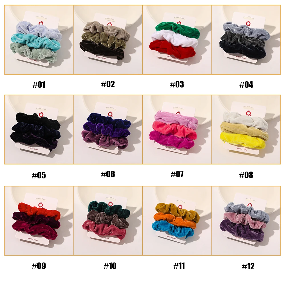 3Pcs/Set solid color pleuche hair ring Korean girls buns scrunchy hair band Fashion curly soft children hair ties accessories