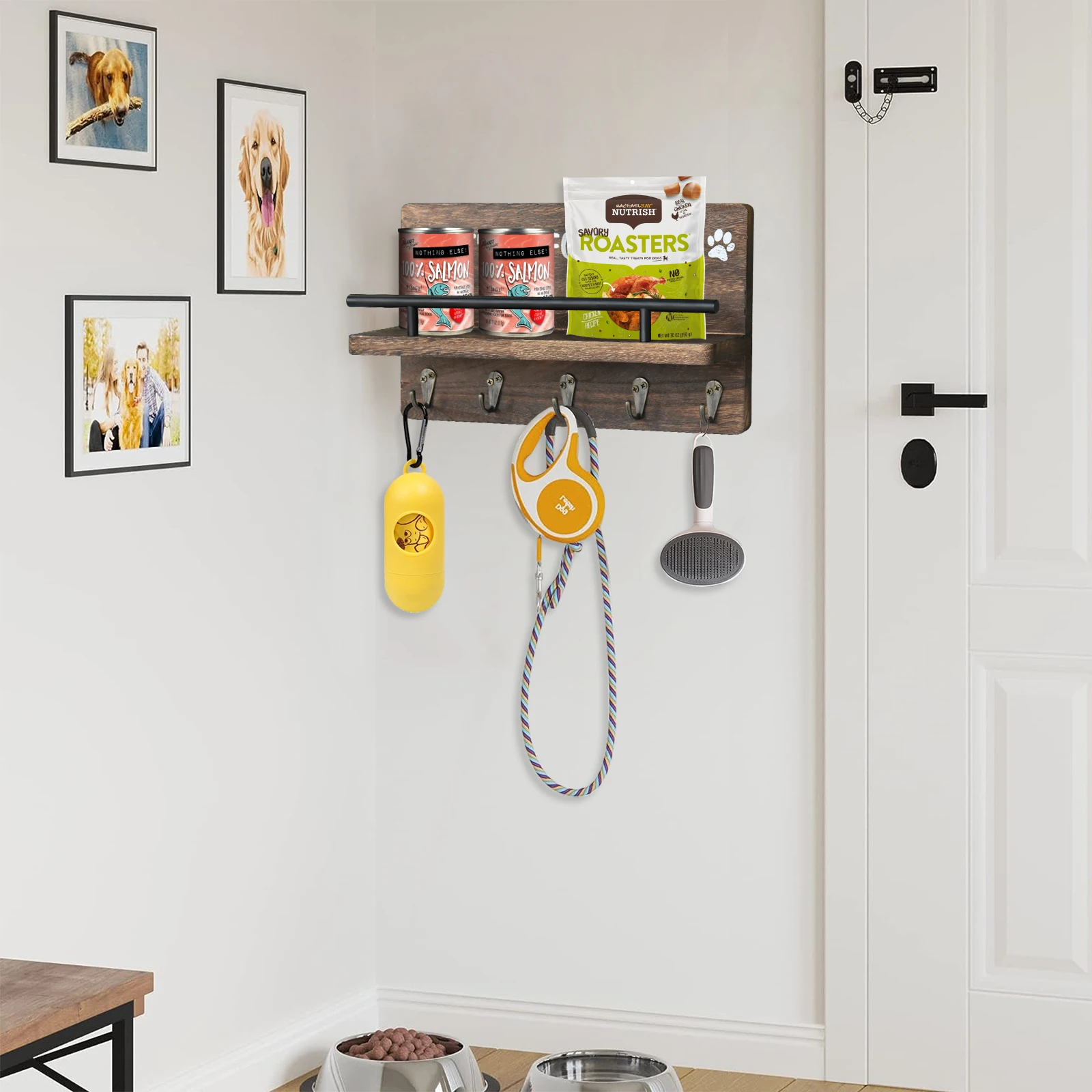 White MDF Wooden Floating Wall Mounted Shelf with Hooks Good Price Home Decor for Kitchen Bathroom Garage Metal Plastic Material