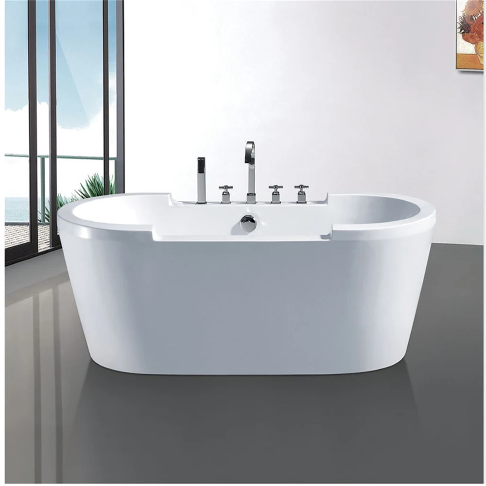Modern Design White Acrylic Free Standing Bathtub with Faucet Soaking Function and Massage Features for Bathroom Use