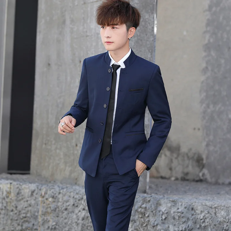 2024 New Youth Performance 2 piece Men Suit Chinese Standing Collar Slim Fit Wedding Men Suits Zhongshan Suit
