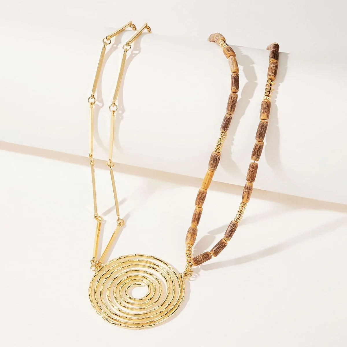 Wholesale Bohemian Handmade Customized Bamboo Joint Coconut Wood Chain With Spiral Copper Wire Pendant Necklace For Men Women