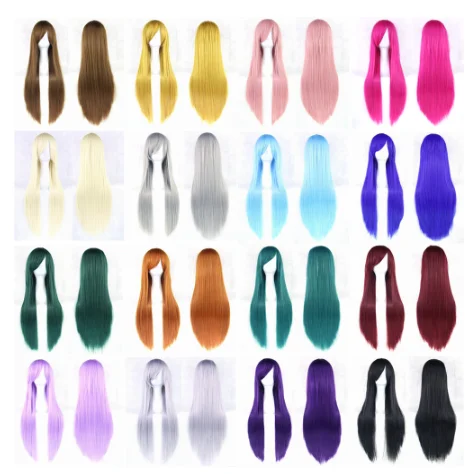 New 80cm Long Synthetic Hair White Purple Cosplay Wigs Heat Resistant Fiber Party Black Hair Straight Wig Hairpiece for Women