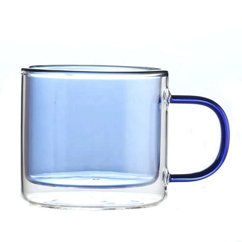 Заводская распродажа, индивидуальные разноцветные стеклянные кофейные чашки с ручкой 250 мл из боросиликатного стекла с двойными стенками