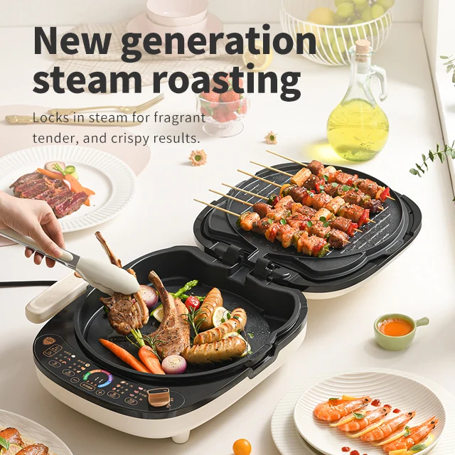 New generation steam roasting Breakfast Bread Toasting Nonstick Round Sandwich Grill Pan Press Grill Pancake Electric baking pan