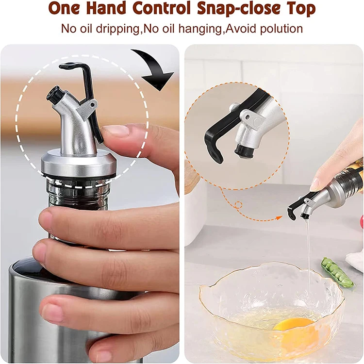 Wholesale BBQ Glass Oil Bottle Stainless Steel Nested Glass Olive Oil Vinegar Bottle Dispenser Set  200ml 300ml 500ml