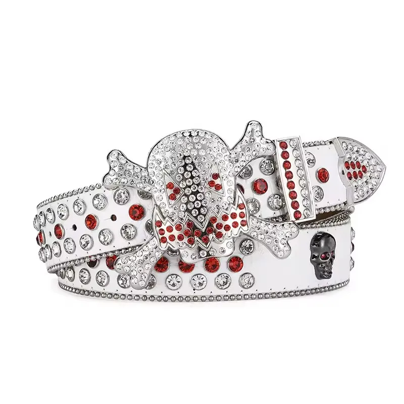 Big skull Western Diamond Crystal Belt men inlaid rhinestone belt personalized trend hip-hop punk style fashion belts for ladies