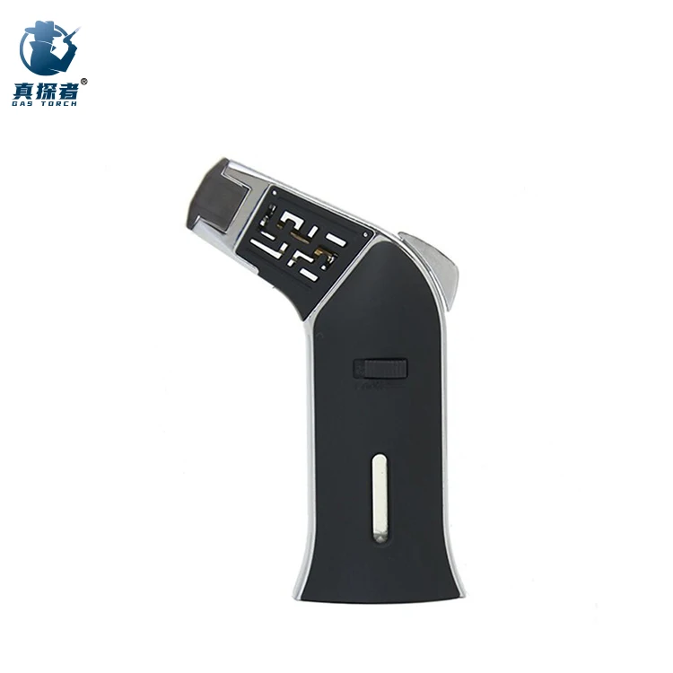 Gf-868 New Selling High Quality Modern Design Cigar Butane Lighter Candle Kitchen Refillable Black Gas Torch Lighter Jet Flame